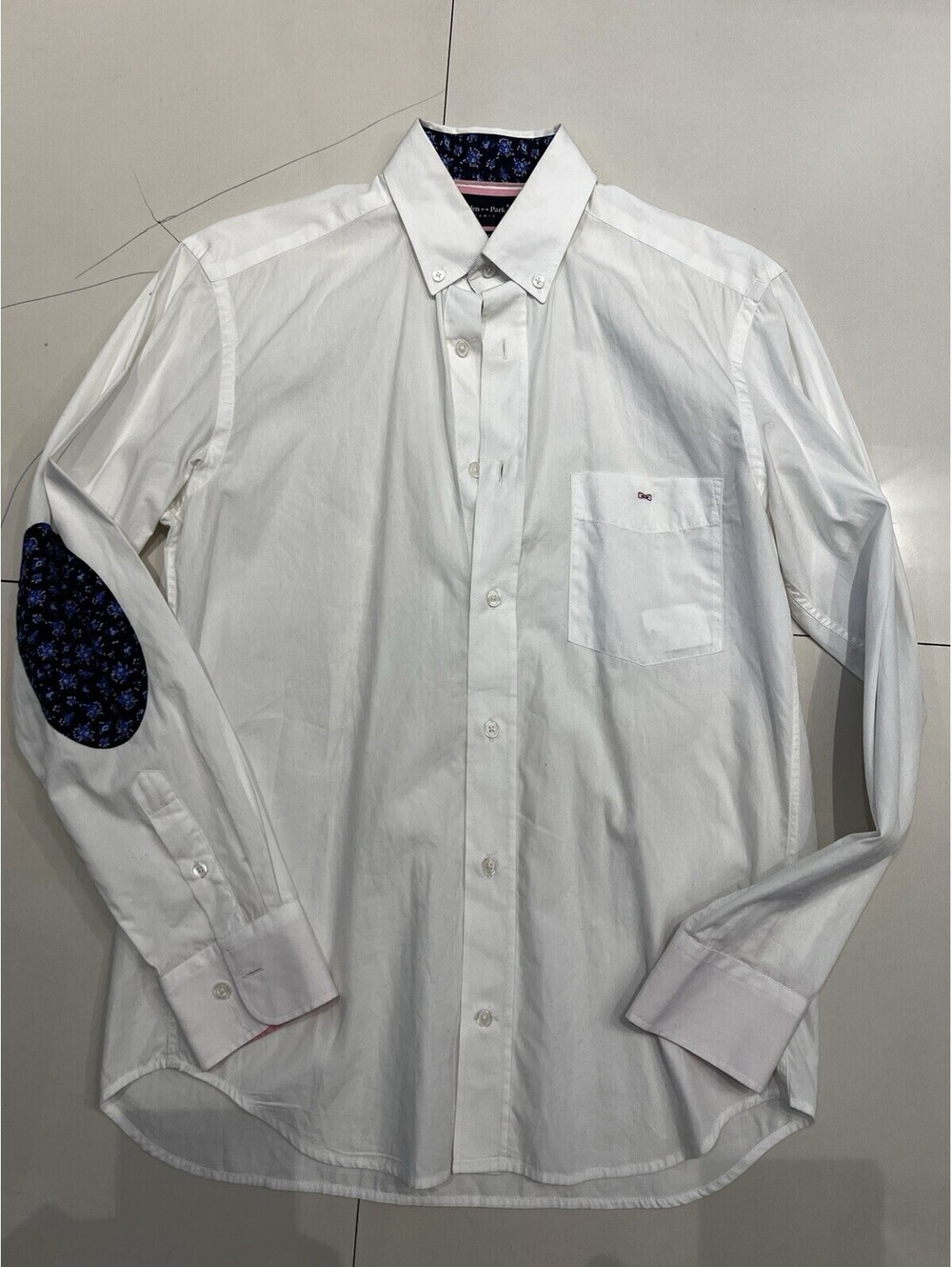Eden Park White Button Down Shirt With Floral Elbow Patch Size Small